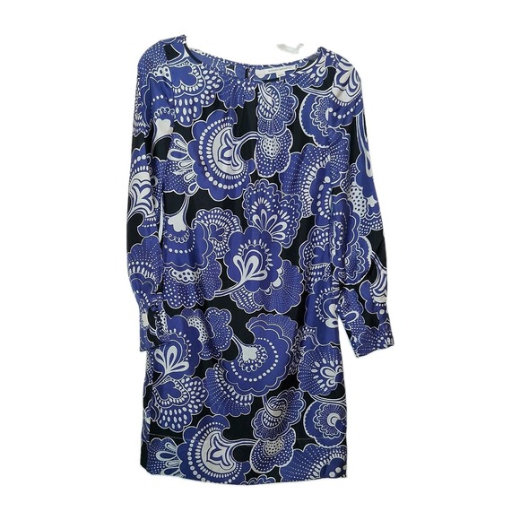 Banana Republic Dresses & Skirts - Banana Republic Women 100% Silk Long Sleeve Floral Purple White Black Dress 0P
